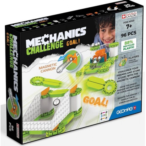 Invento 507092 - Geomag Mechanics Challenge Goal! 96 pcs, Kugelbahn mit Magnetkanone, Magnetischer Baukasten, Magnetspielzeug