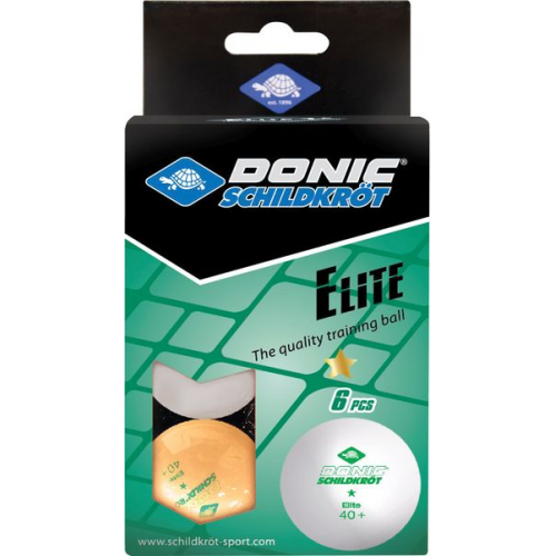 Donic-Schildkröt - Tischtennisball 1-Stern Elite, Poly 40+ Qualität, 6 Stk. im Blister, 3x weiß, 3x