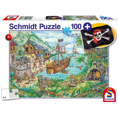 Schmidt Spiele - In der Piratenbucht, 100 Teile, mit Add-on, Piratenflagge