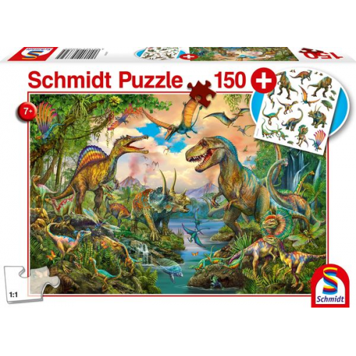 Schmidt Spiele - Wilde Dinos, 150 Teile, mit Add-on, Tattoos Dinosaurier