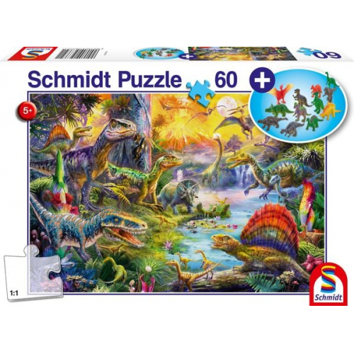 Schmidt Spiele - Dinosaurier, 60 Teile, mit Add-on, Dinosaurier-Figuren-Set