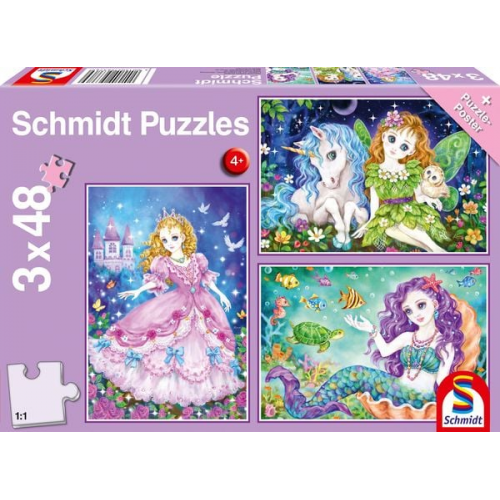 Schmidt Spiele - Prinzessin, Fee & Meerjungfrau, 3x48 Teile