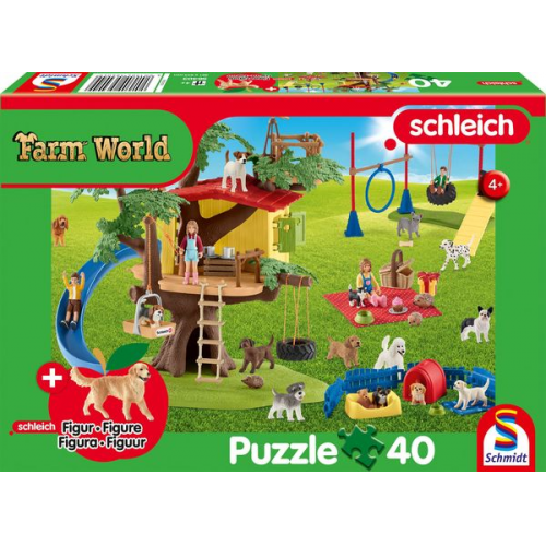 Schmidt Spiele - Farm World, Fröhliche Hunde, 40 Teile, mit Add-on, eine Original Figur