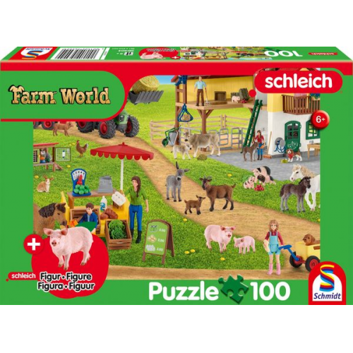 Schmidt Spiele - Farm World, Bauernhof und Hofladen, 100 Teile, mit Add-on, eine Original Figur