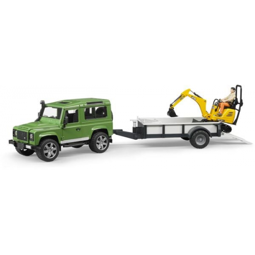 Bruder Profi-Serie Land Rover Defender, Einachsanhänger, JCB Mikrobagger und Bauarbeiter