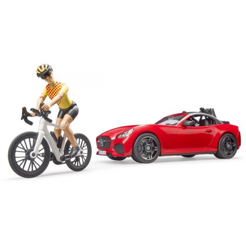 Bruder - Roadster mit 1 Rennrad und Radfahrer