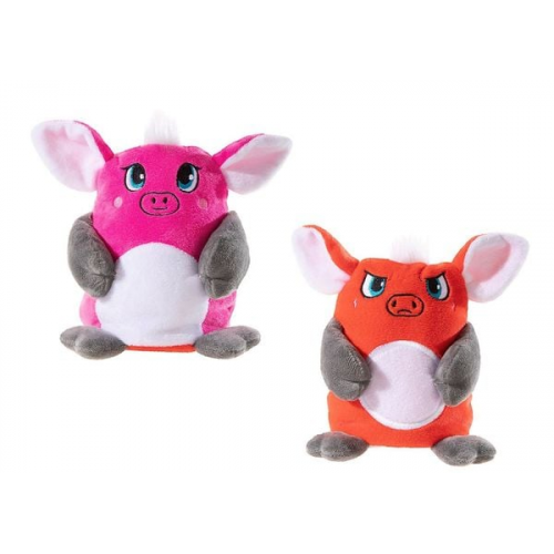 Heunec 756075 - Moodbooster Schweinchen Anina, Wendemaskottchen, Schwein-Wende-Plüschfigur mit Stimme, pink/rot, Größe: 15cm