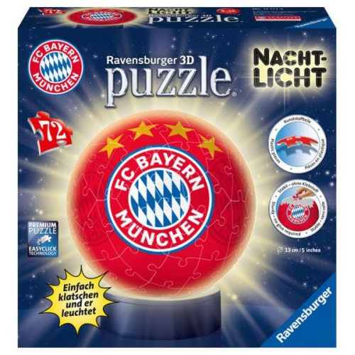 3D Puzzle Ravensburger Puzzle-Ball Nachtlicht - FC Bayern München 72 Teile