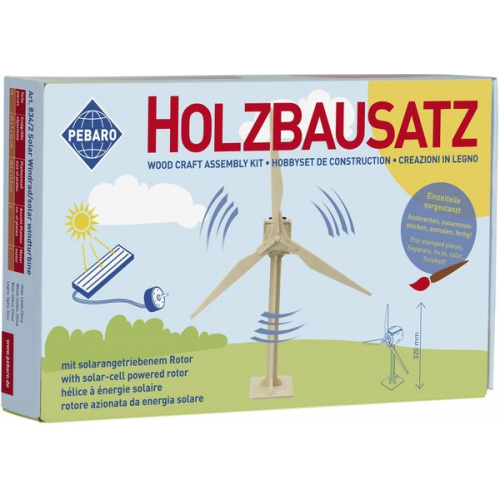 PEBARO 834/2 - Solar Holzbausatz Windrad, 22-teilig, Holzkonstruktion mit solarangetriebenem Propeller