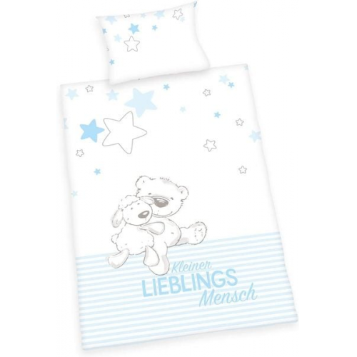 Herding 2485919063 - Baby Best Bettwäsche-Set, Cotton, Blau, 40 x 60 cm, 100 x 135 cm