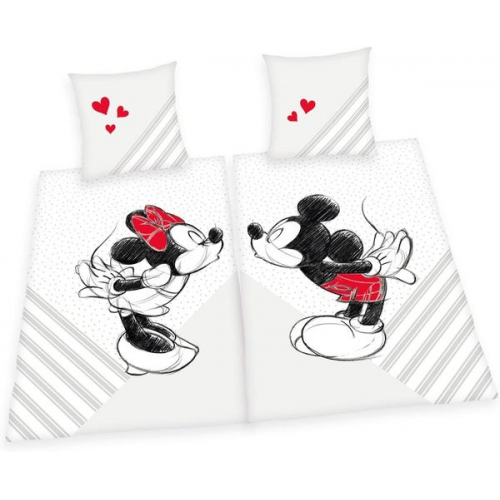 Herding 4478480250 - Disney Mickey & Minnie Mouse Partnerbettwäsche, Bettwäsche-Set, 2x80x80cm und 2x135x200cm