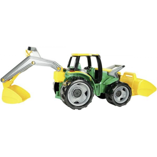 LENA® 02080EC - Giga Trucks, Traktor mit Frontlader/Baggerarm, grün/gelb, Länge 65 cm