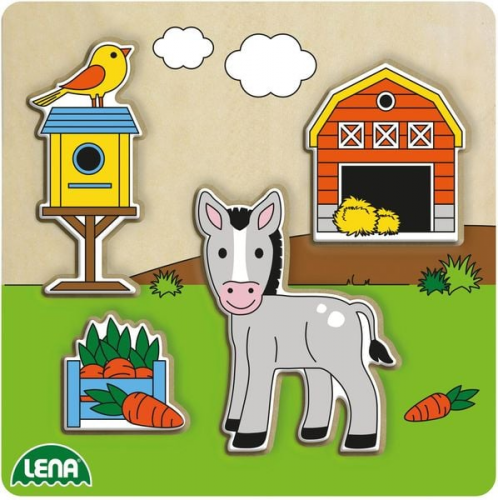 LENA® 32151 - Holzpuzzle Scheune, Tierpuzzle, Bauernhof