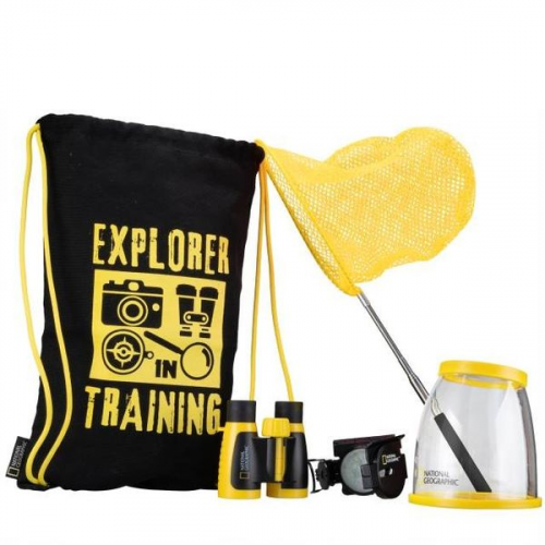 National Geographic 9136000 - Outdoor-Entdecker-Set, Abenteuerset mit Fernglas, Kompass, Fangnetz, Lupe und Tasche, Explorer-Training