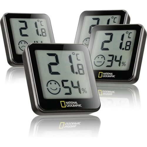 National Geographic 9070210 - Thermo-/Hygrometer Tempy 4er-Set, Präzise Raumklima Überwachung, Temperatur- und Luftfeuchtigkeitsmessgerät