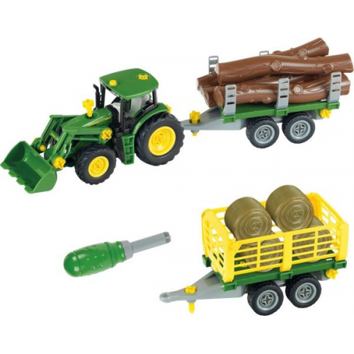 Theo Klein John Deere Traktor mit Holz und Heuwagen