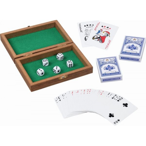 Goki 56308 - Spielkartenbox mit 5 Würfel und 2 Kartendecks á 54 Karten