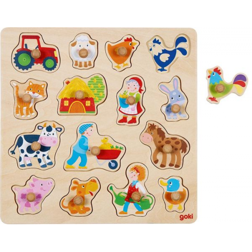 Goki 57379 - Hintergrundbildpuzzle Hahn, Schwein, ...