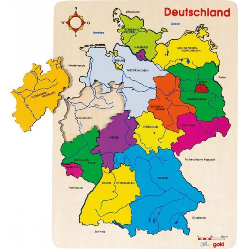 Goki Einlegepuzzle Deutschland II, Puzzle Deutschland, Holz