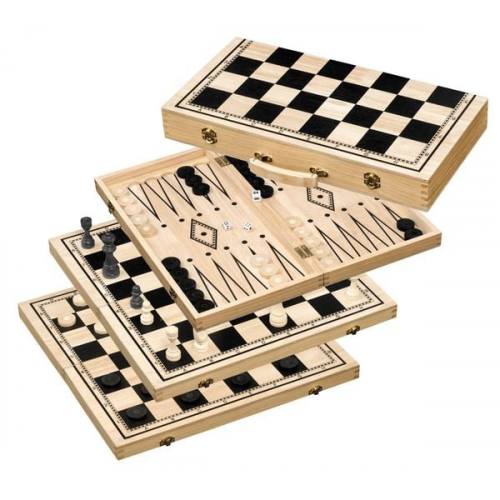 Philos 2519 - Schach-Backgammon-Dame-Set, Holz, Feld 50 mm, mit Tragegriff