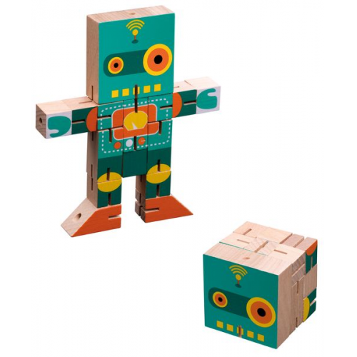 Philos 3503 - Robot Cube, Holz, Würfel-Puzzlespiel, Denkspiele, Knobelspiele, Schwierigkeitsgrad: schwer