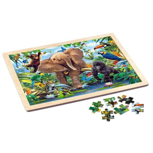 Philos 9002 - Rahmenpuzzle, Junior Jungle, Tierpuzzle, Holz, 48 Teile