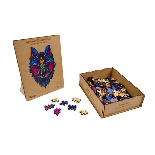 Philos 9080 - Artefakt Holzpuzzle 2in1 Wolf, 180 Teile in Holzbox