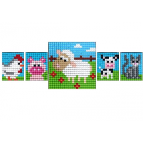 Pixel Bastelset 18 Huhn, Schwein, Kuh, Katze, Schaf