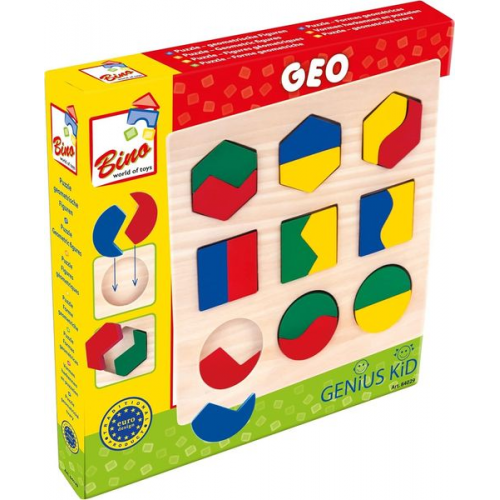 Bino 84029 - Genius Kid, Geo Puzzle, Geometrisches Formenspiel, Steckspiel, Holz, Lernspiel