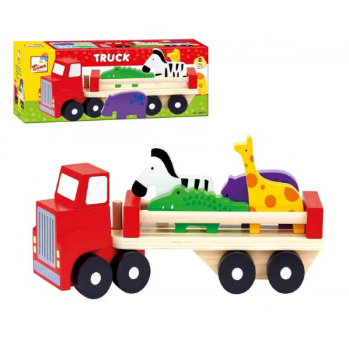 Bino 84076 - Truck Holz-LKW mit Tieren, 3-teilig, Holz, bunt, Motorikspiel