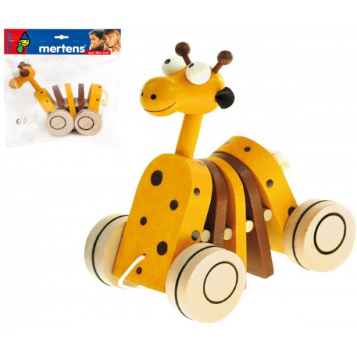 Mertens 90987 - Ziehtier Giraffe, Holz, Länge: 14 cm, Lauflern-Spielzeug