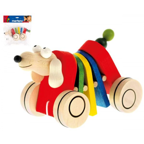 Mertens 90988 - Ziehtier Hund, Holz, Länge: 19 cm, Lauflern-Spielzeug