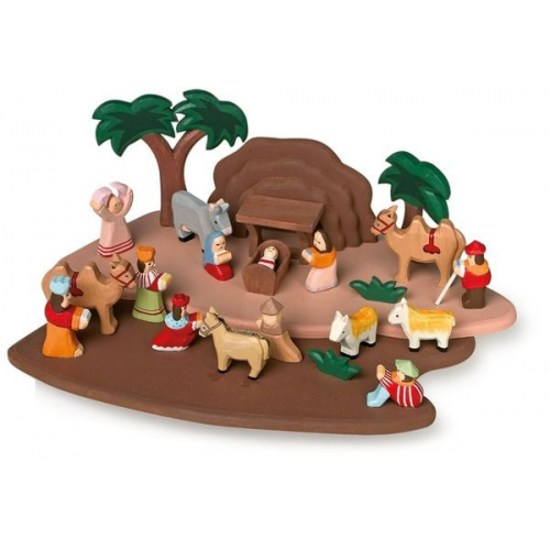 Small foot 1839 - Weihnachtskrippe mit Figuren, Holz, 20-teilig, bunt, Höhe 13cm