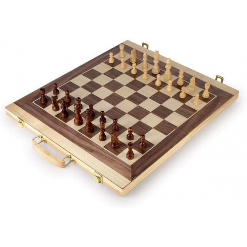 Small foot 2853 - Schach und Backgammon Koffer mit Tragegriff, Holz, 52x45cm