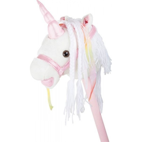 Small foot 10279 - Steckenpferd Weißes Einhorn, mit Geräusch-Funktion, weiß/rosa, Länge: 90cm