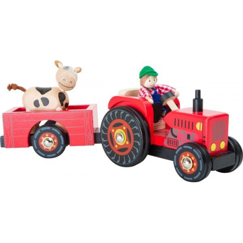 Small foot 10316 - Traktor mit Anhänger, Bauernhof, Holz, 4-teilig, play&fun