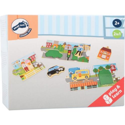 Small foot 10794 - Storypuzzle Stadt, 2in1 Greifpuzzle, Holz, play&learn