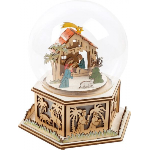 Small foot 11389 - Leuchtglocke Krippe mit Spieluhr Stille Nacht, Holz/Glas, Höhe 21cm