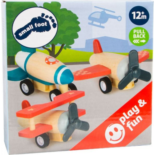 Small foot 11884 - Rückziehflieger-Set, Flugzeug-Set, Holz, 3-teilig