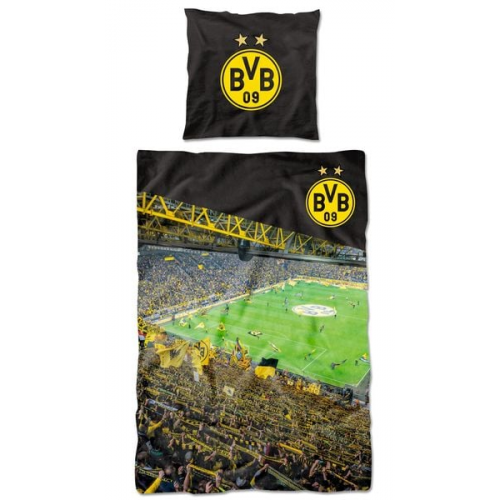 BVB 16802800 - BVB Bettwäsche Südtribüne, Baumwolle, 135x200cm/80x80cm, Borussia Dortmund 09