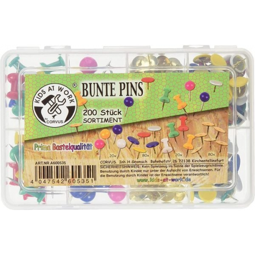 Corvus 600535 - Bunte Pins für Pinwand, Pinbox 200 Stück