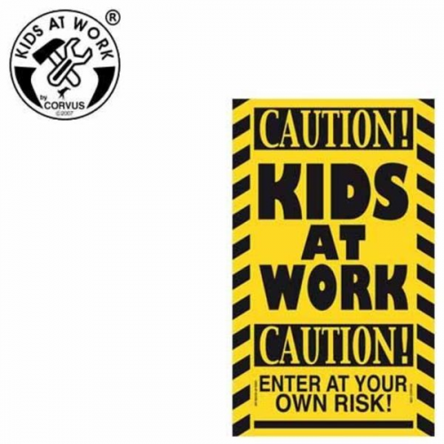 Corvus A750413 - Kids-at-Work, Schild Caution! Kids at Work, Baustellen-Schild, EC-Karten-Format, Kunststoff, 55x85mm