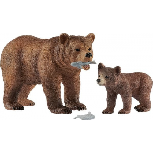 Schleich 42473 - Wild Life, Grizzlybär-Mutter mit Jungem