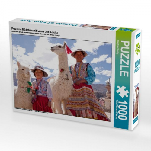 Frau und Mädchen mit Lama und Alpaka (Puzzle)