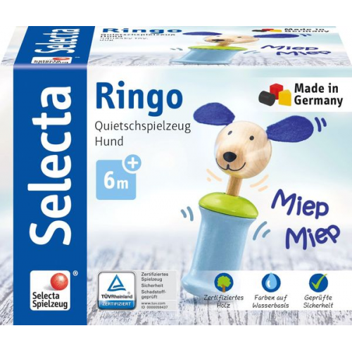 Schmidt Spiele - Selecta - Ringo Hund, Greifling mit Quietsche, 12 cm