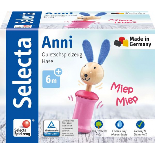 Schmidt Spiele - Selecta - Anni Hase, Greifling mit Quietsche, 17 cm