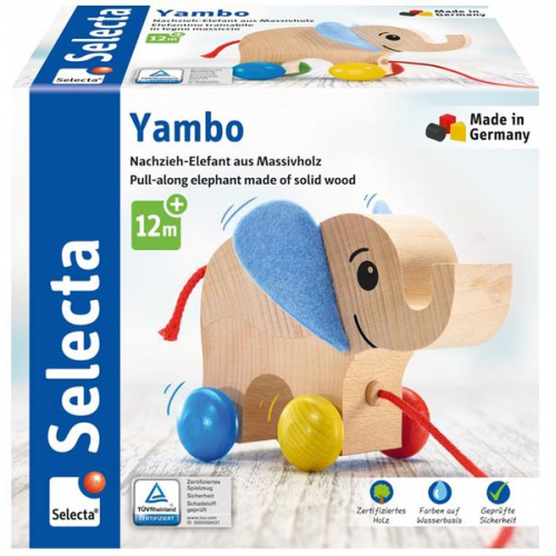 Selecta 62000 - Nachzieh-Elefant, Yambo, Holz, 13 cm