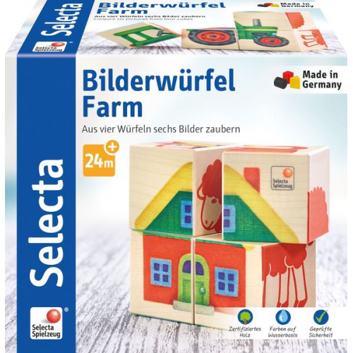 Schmidt Spiele -Selecta - Bilderwürfel, Farm, 4 Teile