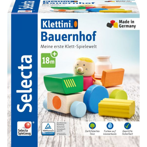 Selecta 62076 - Klettini® Bauernhof, Klett-Fahrzeug, Holz, 7-teilig