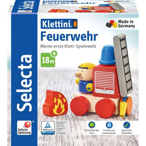 Selecta 62077 - Klettini® Feuerwehr, Klett-Fahrzeug, Holz, 7-teilig